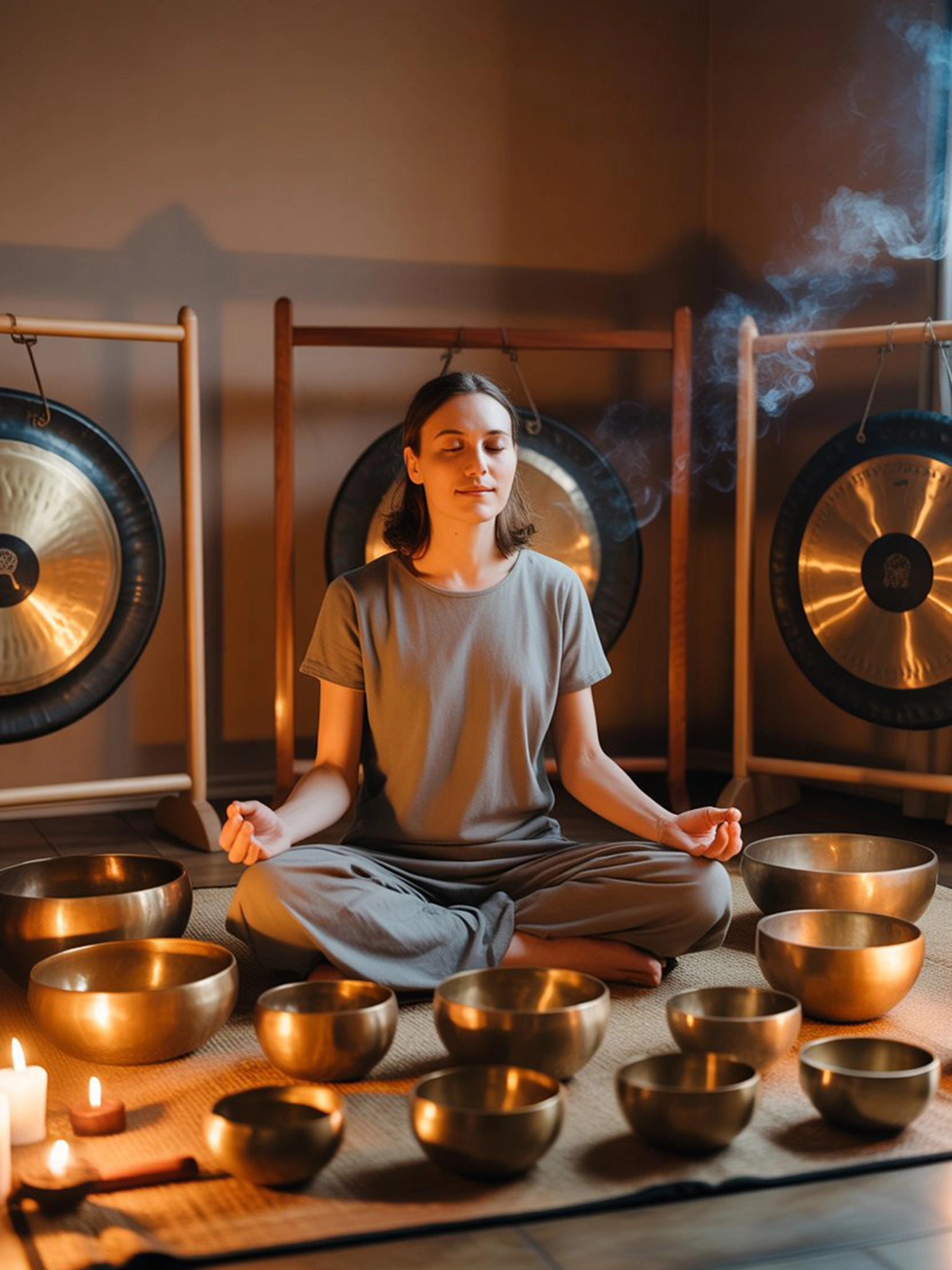 New Moon sound healing meditation session in March 2026 with singing bowls for relaxation and energy balance.