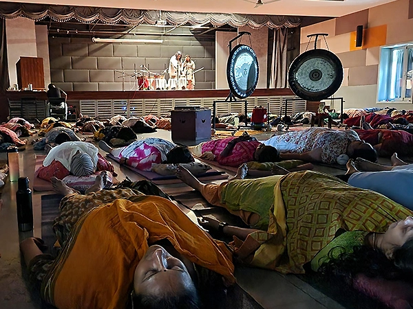 Breathing flow techniques combined with soothing healing sound energy for deep relaxation.