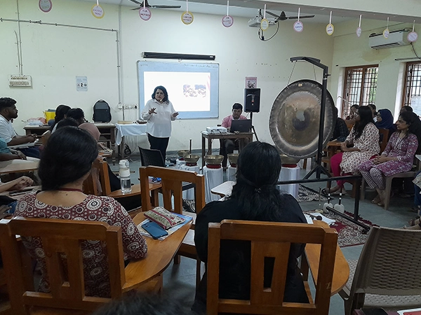 Students attended a basic yoga therapy and a sound healing session at the University of Madras.