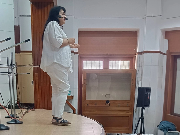 Wellness speech session held during a college healing event in India focused on holistic health.