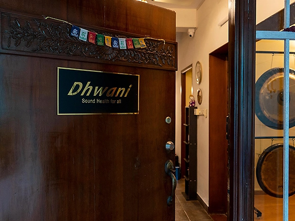 Dhwani sound therapy sessions for harmonizing mind and body with soothing vibrations.