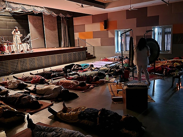 Energy gesture breathing enhances overall healing and vitality with mindful sound energy flow.