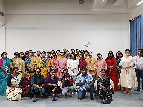 Group picture at Chettinad Sarvaloka wellness center after a peaceful and joyful healing session.