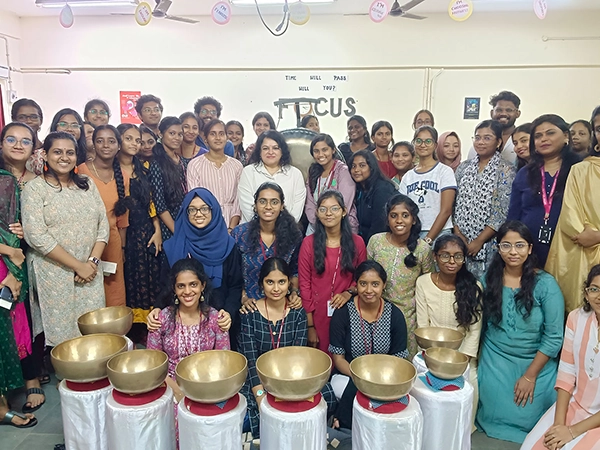 Students attend the mental wellness yoga session led by the faculty members at University of Madras