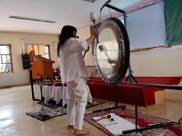 A sample yoga session was held at Loyola campus to demonstrate therapeutic yoga practices by Satvat