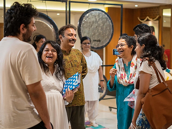Participants connecting as sound souls in a meditative sound healing environment