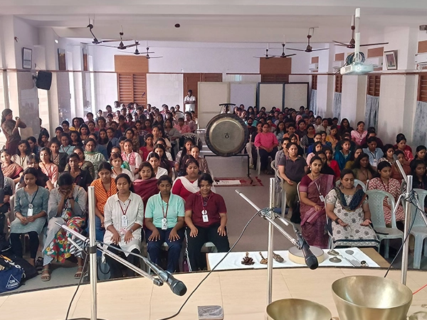 Students seated & attending an interactive mental wellness session guided at Stella Maris college