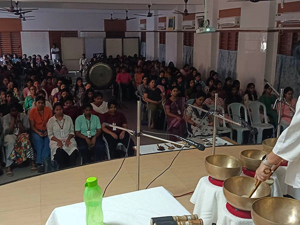 Basic yoga techniques, postures demonstrated to student participants at Stella Maris college session