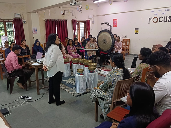 Faculty conducted a interactive yoga healing session using gongs and bowls at the  Madras University